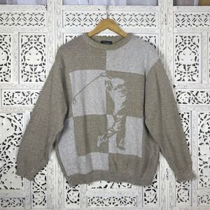 Vtg Haggar Colorblock Golf Grandpa Sweater Sz L Neutral Casual Retro Grannycore